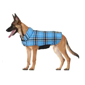 宠物服装舒适防水防风可逆格子狗背心冬季保暖狗棉夹克带毛领