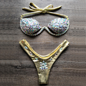 Groothandel Sexy <span class=keywords><strong>String</strong></span> <span class=keywords><strong>String</strong></span> Halter Bikini Strass Crystal Bikini Dancewear Diamond Set Badpak Vrouwen Badmode - Product Image 3