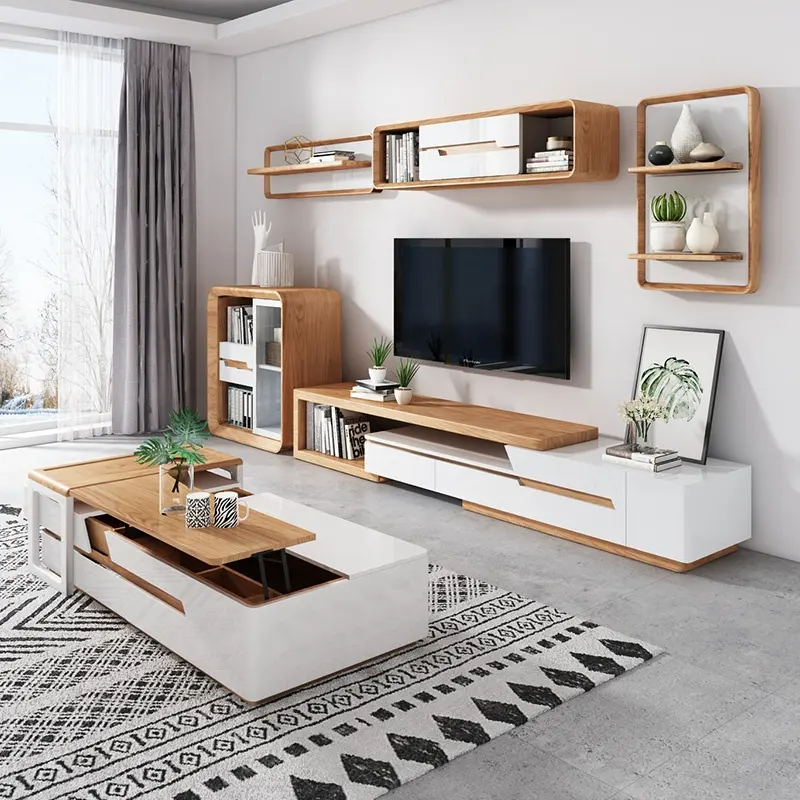 Özelleştirilmiş yüksek parlak üst ahşap dikdörtgen MDF Modern stil TV standı oturma odası mobilya TV ünitesi standı