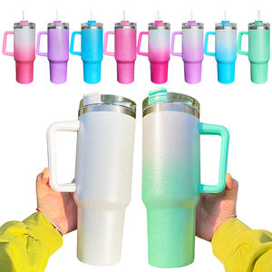 Gobelet à paillettes brutes 40oz isolé sous vide en acier inoxydable à double paroi avec poignée et paille - Product Image 1