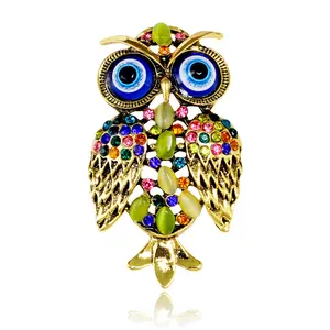 Luxury Multicolor Rhinestone Owl Brooch Pins Green Resin Stone Brooches Coat Accessories Pin Accessories Vintage Bird Corsage