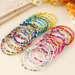 Go2boho Women's Summer Fashion 5pcs Handmade Glass <strong>Bead</strong> Bangles Set Colorful Elastic Beaded <strong>Bracelets</strong> Stackable Anniversary - Product Image 4