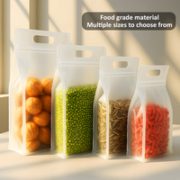 Sacs de rangement alimentaire en plastique transparent givré à fond plat avec fermeture éclair, sacs d'emballage transparents pour pop-corn avec poignée, vente en gros