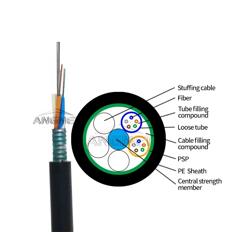 Steel Armored Outdoor Fiber Cable 6/12/24/48/60/72 Core Single Mode GYTS Fiber Optic Cable