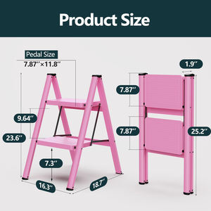 Hot-Selling Roze Tweestaps Opvouwbare Stalen Kruk Draagbare Keuken Opstapladder Met Brede Pedalen Voor Thuisgebruik - Product Image 6