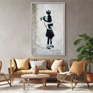 Elegant Printed <b>Canvas</b> Art: Banksy Graffiti Girl Street Decor,WHITE <b>FRAMED</b> <b>CANVAS</b> - Product Image 3