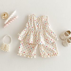 Conjunto de 2 Piezas para Niñas: Top sin Mangas y Pantalones Anchos - <span class=keywords><strong>Ropa</strong></span> de Verano Transpirable de Algodón con Estampado de Amor para Niños - Product Image 3