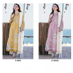 Ensemble brodé de rayonne lourde élégante dentelle ornée de diamants manches longues strass filet à paillettes Dupatta vêtements d'été mignons - Product Image 1