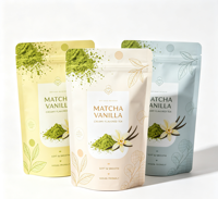 Sachet refermable personnalisé recyclable avec logo, pour poudre de matcha, emballage alimentaire, avec ligne de déchirement, taille personnalisée, faible MOQ, vente en gros