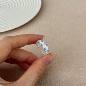 Dylam Unique Specially Design S925 <b>Silver</b> Rhodium Plated Blue 5A Zirconia Sapphire Open <b>Adjustable</b> Jewelry <b>Rings</b> for Women - Product Image 3
