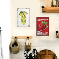 Juego de Letreros Metálicos Vintage de Frutas (Fresa y Limón), Decoración Retro para Pared de Cocina, Hogar, Cafetería o Granja