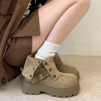 Bottines à plateforme pliables pour femmes, en daim, avec double boucle, fermeture éclair latérale, semelle à crampons, bottes de combat, 2 couleurs