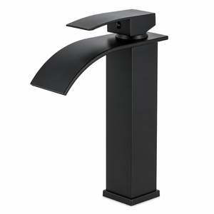 Rubinetto a Cascata Nero Opaco in Acciaio Inossidabile per Lavabo, Monocomando con Collo Alto, Rivestimento in Ceramica PVD per Bagno Moderno - Product Image 1