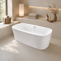 Bañera Ovalada Personalizada, Bañera de Acrílico Blanca Independiente con Desagüe Central para Adultos, 150 cm, 170 cm