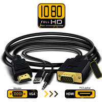 1.8M/6ft Vergulde Hdmi Naar Vga Kabel Met Audio Usb Voor Computer, Desktop, laptop, Pc, Monitor, Projector Hdtv