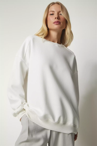 2025 personnalisé femmes sweat à capuche décontracté hauts filles à manches longues sweats surdimensionnés <span class=keywords><strong>Femme</strong></span> pull polaire blanc col rond sweat - Product Image 3