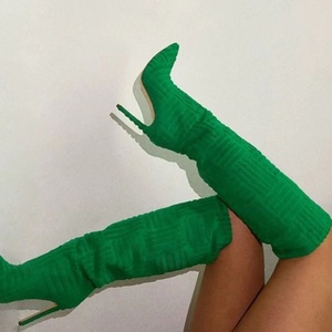 Botas de Mujer Estilo Occidental, Talla Grande, Tacón Delgado, Tacón Alto, Punta Puntiaguda, Botas de Tela con Tacón Delgado - Product Image 3