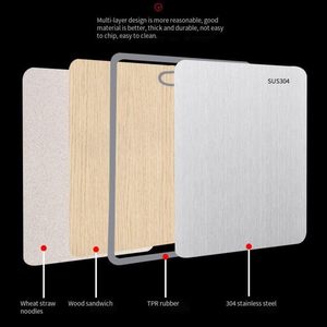 เขียงสแตนเลสสองด้านสำหรับสับอาหารเกรดครัวทำความสะอาดง่ายทำจากฟางข้าวสาลี - Product Image 4