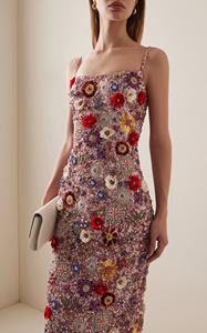 사용자 정의 레트로 바로크 인어 원피스 고급 고급 황금 보석 꽃 스파게티 스트랩 바닥 길이 달콤한 캐주얼 파티 - Product Image 2