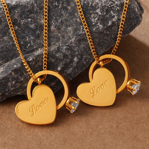 Collana Trendy con Ciondolo a Cuore e Anello Stratificato in Acciaio Inossidabile 316L Placcato Oro 18K, Gioiello Impermeabile da Donna - Product Image 2