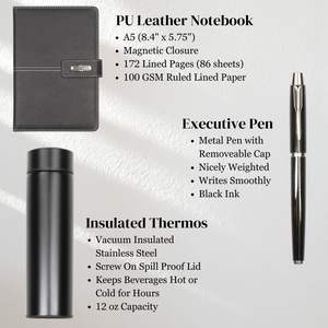 Coffret Cadeau Premium A5 en Similicuir avec Carnet Magnétique, <span class=keywords><strong>Thermos</strong></span> Isotherme et Stylo Exécutif – Idéal pour les Affaires - Product Image 3