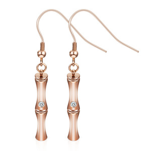 Parure de bijoux en alliage de zinc, or rose, motif bambou, sertie de diamants, avec boucles d'oreilles et collier, motif végétal, sertissage griffe 28MM, idéale pour les soirées - Product Image 3