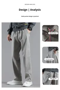 <span class=keywords><strong>Pantalon</strong></span> cargo décontracté en toile de coton léger de haute qualité avec logo personnalisé pour la randonnée en plein air, taille plus, coupe ample, pour hommes - Product Image 5