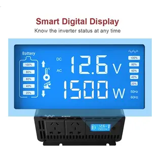 2024 usine nouvelle 1500W 12V DC à AC Onduleur à onde sinusoïdale pure Onduleur compact qui fournit une sortie AC pure