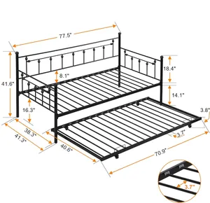 金属沙发床框架，带钢板条支撑，用于客厅高度可调的双人沙发床