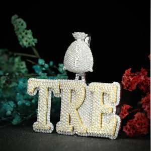 Collar con Colgante Personalizado con Nombre TRE y Bolsa de Dinero, Diamantes Moissanite, Estilo Hip Hop con Incrustaciones de Plata para Hombre y Mujer - Product Image 3