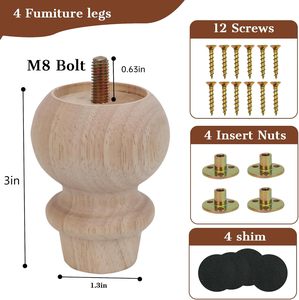 Pieds de meubles <span class=keywords><strong>en</strong></span> <span class=keywords><strong>bois</strong></span> massif sculptés <span class=keywords><strong>en</strong></span> <span class=keywords><strong>bois</strong></span> d'hévéa américain, pieds carrés, pieds <span class=keywords><strong>en</strong></span> forme de calebasse, capitales de colonnes romaines - Product Image 1