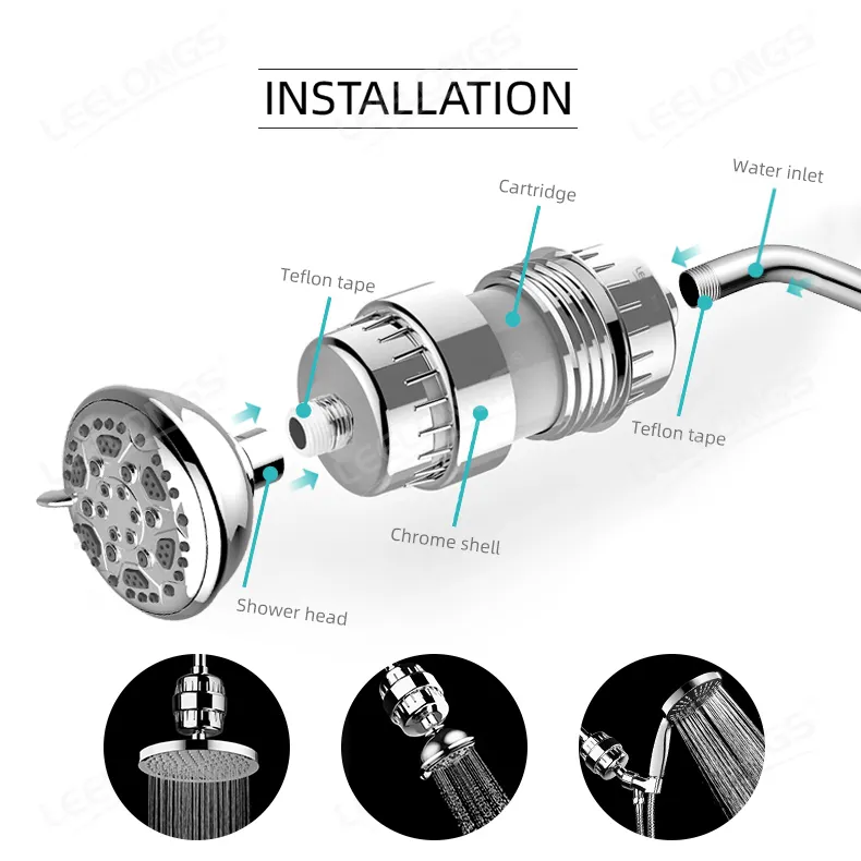 High Output Universal Shower Replaceable Multi Stages Chrome Shower Head Filter Cartridge For Water Filter