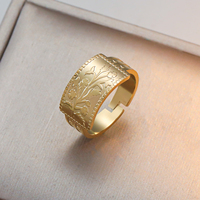 Bague ouverte ajustable en acier inoxydable doré, étanche, avec motif floral et feuille, style bohème, pour femme, cadeau Aïd Ramadan