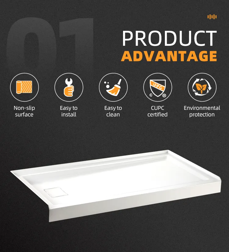 Portable rectangle acrylic resin shower tray fiberglass shower base shower pan