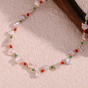Collar de Perlas de Agua Dulce Naturales Vintage Hecho a Mano, Cadena de Cuentas Coloridas de Acero Inoxidable Chapado en Oro de 18K, Collar para Niños - Product Image 4