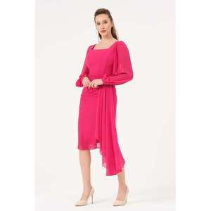 Robe trapèze décontractée fuchsia pour femme DANS, manches classiques, confortable et élégante pour tous les jours, tailles 38-42 - Product Image 2