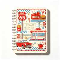 Carnet de notes et journal intime A5, 160 pages, avec logo personnalisé de marque indépendante et design intégral, style American Road Diner, estampage à chaud doré