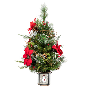 Co-Arts Dessus de table de luxe Sapin de Noël à fleurs rouges en pin avec décoration - Product Image 1