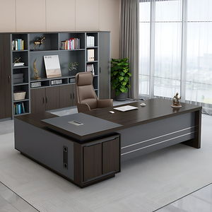 Bureau <span class=keywords><strong>de</strong></span> direction minimaliste en forme <span class=keywords><strong>de</strong></span> L en MFC, <span class=keywords><strong>table</strong></span> d'ordinateur moderne avec armoire <span class=keywords><strong>de</strong></span> rangement latérale, ensemble <span class=keywords><strong>de</strong></span> meubles pour bureau privé à domicile - Product Image 1
