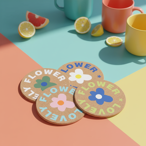 Posavasos Redondos de <span class=keywords><strong>Corcho</strong></span> con Diseño Floral Colorido de Fábrica DINGYE, Resistentes al Calor y a Altas Temperaturas (Tamaños Grande/Mediano/Pequeño) - Product Image 2