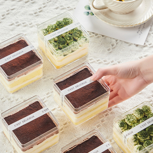 Wholesale Custom Size Transparent Square Ps Tiramisu Dessert Container Pastry Packaging Clear Plastic Dessert Box With Lid