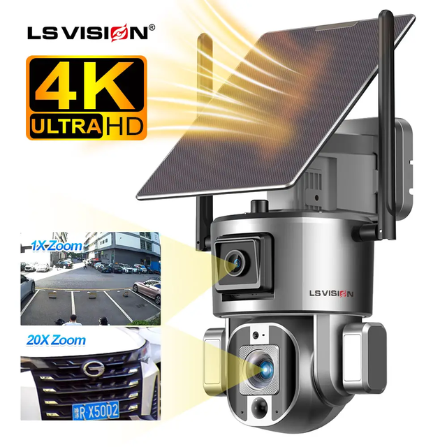 LS VISION 4k 20X Optical Zoom Solar Wifi AI Alarm Camera CCTV Solar Power Camera Wifi