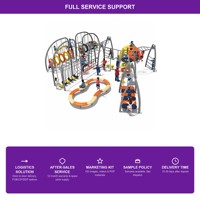 SageDelightRides Ensemble de jeux d'extérieur commercial pour enfants avec toboggan double spirale, toboggan ondulé, pont, escaliers et rampes, vente en gros