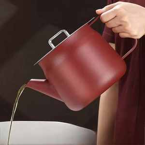 Théière en acier inoxydable rouge DSF76 avec couvercle et bec verseur, bouilloire durable et portable pour un usage quotidien à la maison - Product Image 2