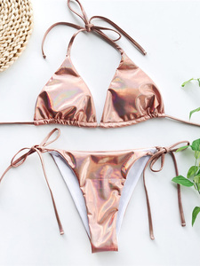 Nouveau Maillot de Bain Bikini Brillant Uni Sexy pour Femme 2025, Ensemble Deux Pièces à Col Halter avec Perles pour la Plage et la Natation - Product Image 5