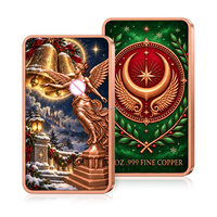 Barre d'art en cuivre fin 999 de 1 OZ, motif fantaisie de Noël, relief 3D, barre de collection colorée, en étui