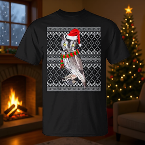 Camiseta navideña Western Screech Owl para adultos, unisex, manga corta, cuello redondo, impresión digital, ropa para fiestas navideñas - Product Image 3