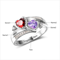 DUOYING Personalisierter Ring aus 925er Sterlingsilber, individuelles Herz-Geburtsstein-Gravur, individuelle Namen, individuelles Geschenk