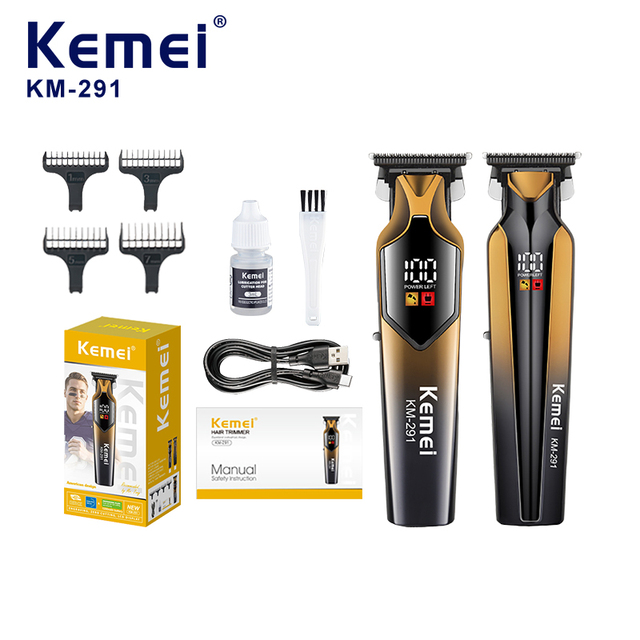 Kemei Km-291 1200mAh 7500RPM Stainless Steal Blade Hair Detail Clipper for Male Gradient Color Hair Trimmer Wholesale Factory
