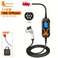 Chargeur EV portable Feyree 11KW GBT, 3 phases, 16A, stations de recharge pour voitures, prise CEE 5 broches 16A, câbles de recharge, état neuf